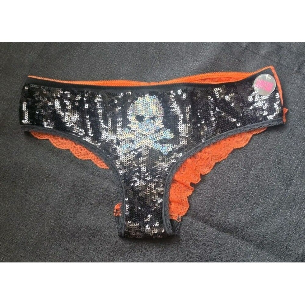 VTG Y2K Victorias Secret Pink Low Rise Hipster Halloween Sequin Skull Panty RARE